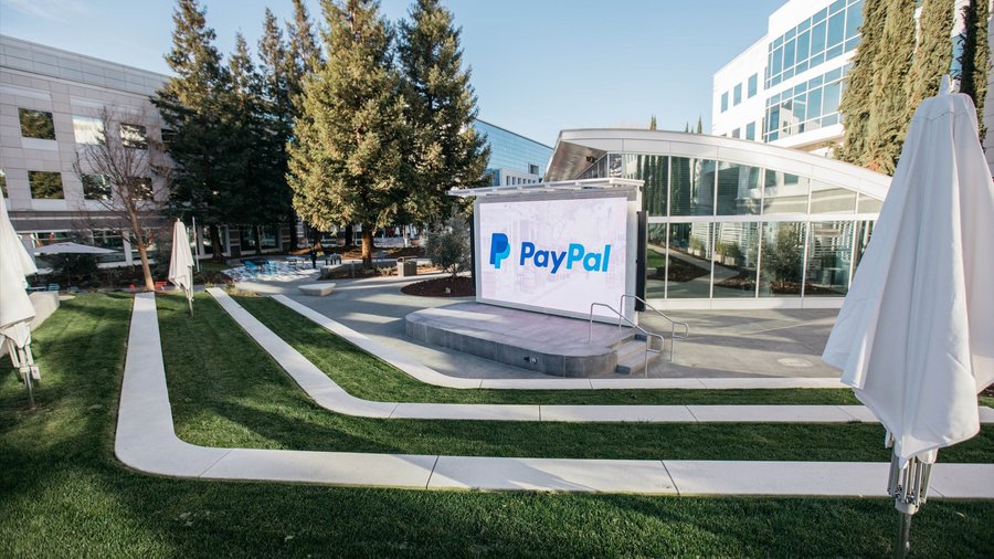 Stripe logo overtaking PayPal in a symbolic fintech acquisition visual